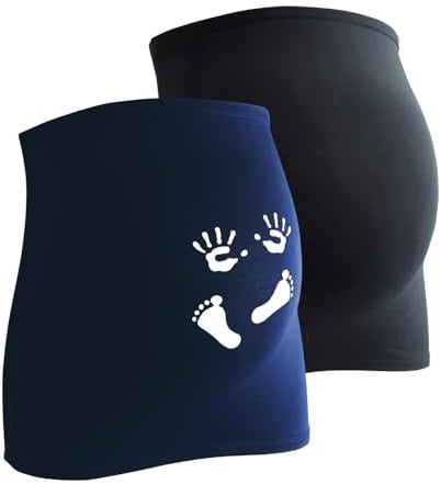Mamaband Schwangerschaft Bauchband für die Babykugel im Doppelpack 1xUni 1xPrint – Rückenwärmer und Shirtverlängerung für Schwangere – Elastische Umstandsmode