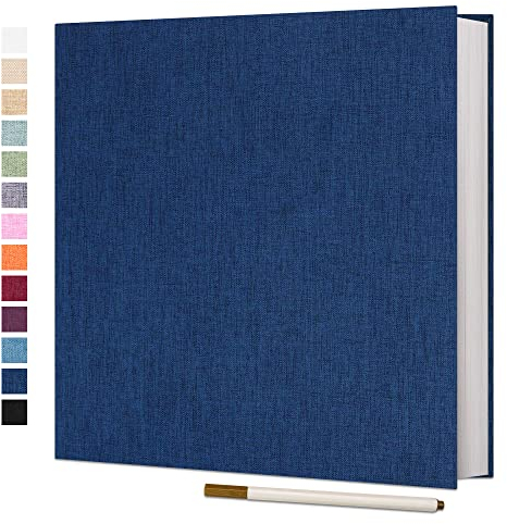Vienrose 10x15 Fotoalbum Einkleben und zum Selbstgestalten Groß leinen Photoalbum mit 40 Weißen Seiten, Hochzeit Jahrestag Geburtstag Geschenke, 28x27cm, Blau