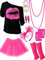 Blulu 80 Jahre Kostüm Zubehör Set, T-Shirt Tutu Stirnband Ohrring Halskette Beinlinge(XL,Rose Red)