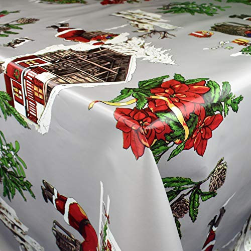 KEVKUS Wachstuch Tischdecke Meterware P984-2 Weihnachtsstern Weihnachten hellgrau wählbar in eckig rund oval (Rand: Borte (gehäkelte Bordüre), eckig 90 x 240 cm (Biertisch XL))