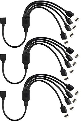Futheda 3PCS 4 Pin RGB LED Strip Light Splitter Cable 1 to 4 Ports Female LED Extension Y Splitter Cable with 12PCS 4pin Connector for RGB 5050 3528 2835 LED Strip Light RGB TV Backlights - Black