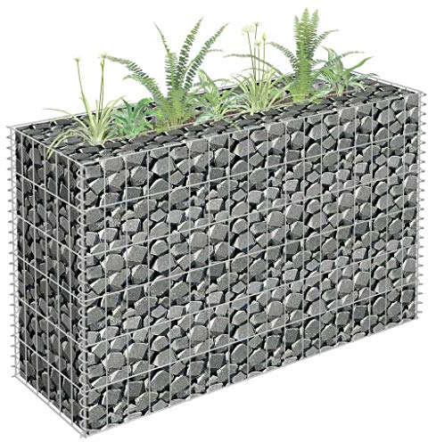 Festnight Gabionen-Pflanzgefäß Steinkorb Pflanzkübel Hochbeet Blumentopf Pflanzkasten Gabionenkorb Verzinkter Stahl 90×30×60 cm