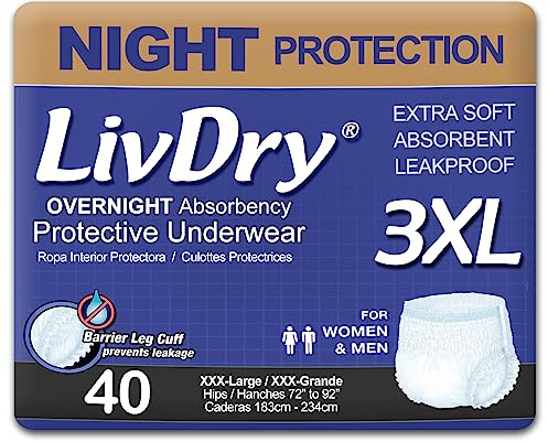 LivDry Inkontinenz-Unterwäsche für Erwachsene, Komfort-Absorptionsfähigkeit, Auslaufschutz (XXXL, 40 Stück)