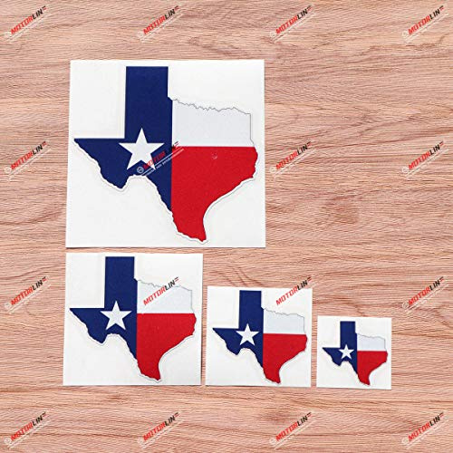 Texas Staatsflagge Karte Aufkleber Vinyl Sticker - 4er-Pack Reflektierend, 5,1 cm, 7,6 cm, 10,2 cm, 15,2 cm - für Auto Boot Laptop Tasse Handy 03290A