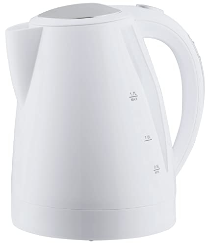 KHG Wasserkocher WK-174W Edelstahl/Kunststoff weiß 1,7 Liter, auswaschbarer Kalkfilter, Wasserstandsanzeige, Trockengehschutz & Abschaltautomatik, verdecktes Heizelement, BPA-frei, 2200 Watt