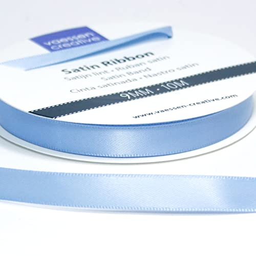 Vaessen Creative Satinband, Hellblau, 9 mm x 10 m Doppelsatinband, Schleifenband, Dekoband, Geschenkband, Stoffband für Hochzeit, Taufe und Geburtstagsgeschenke