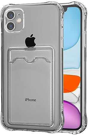 DEFBSC Case for iPhone 12, Transparent Back Card Holder Phone Case, Ultra Slim Soft TPU Shockproof Clear Case with Card Slot for Back of Phone - Black