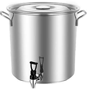 XJZHJXB Suppentopf mit Deckel Suppentopf mit Wasserhahn Rostfreier Stahl Wein Eimer 10-90L Milchkanne Schongarer (Color : Silver, Size : 35 * 35cm(30L))