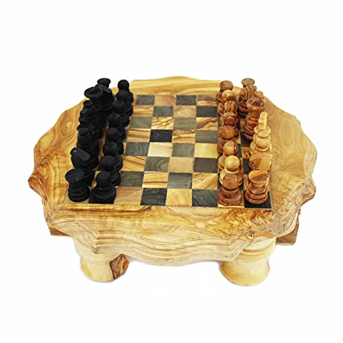 mitienda mit Liebe gemacht Schachspiel aus Olivenholz, Schachtisch Ø23cm