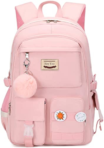 Hey Yoo Rucksack für Mädchen Büchertasche Niedliche Schultasche College Mittelhoch Grundschulrucksack für Teenager Mädchen, Pink, Large, Niedlich