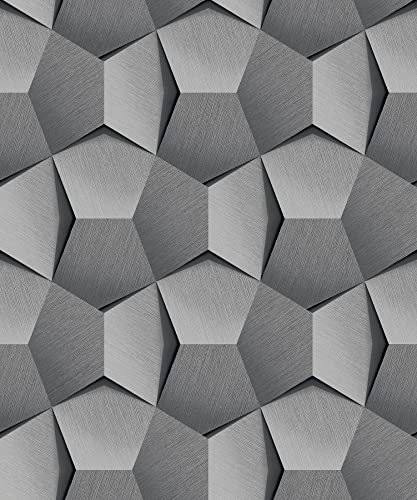 Grandeco A54601 Non-Woven Wallpaper 3D Graphic Pattern Illusion Texture Anthracite Grey