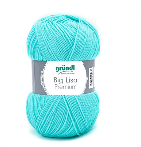 Gründl Big Lisa Premium Häkelgarn 1 Knäuel 250 g, Türkis | Häkelgarn mit wollartigem Charakter, pflegeleichtes Garn aus 100 % Polyacryl, 250 g / 665 m, Nadelstärke: 3,5 - 4,5