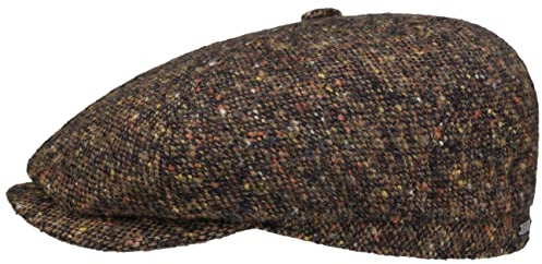 Stetson Brooklin Donegal Flatcap Herren Schirmmütze Schurwolle Baumwollfutter Sechsteilige Herrencap Herbst Winter braun-blau 57 cm