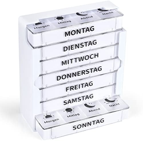 Opret Tablettenbox Morgens Mittags Abends Nachts, Pillendose Medikamentenbox Pillenbox 7 Tage 4 Fächer Tablettendose Wochenbox Supplement Box Organizer