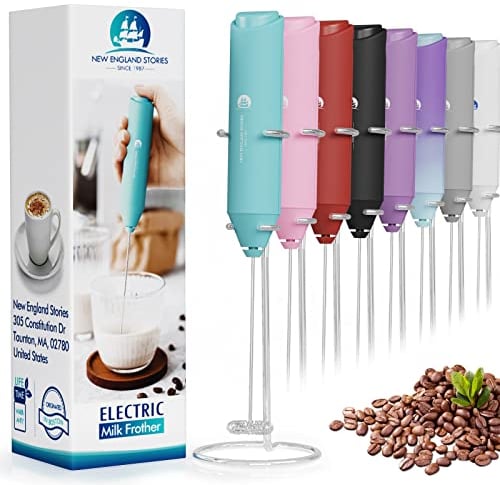 Electric Milk Frother Handheld, Battery Operated Whisk Beater Foam Maker for Coffee, Cappuccino, Latte, Matcha, Hot Chocolate, Mini Drink Mixer, With Stand, Aqua