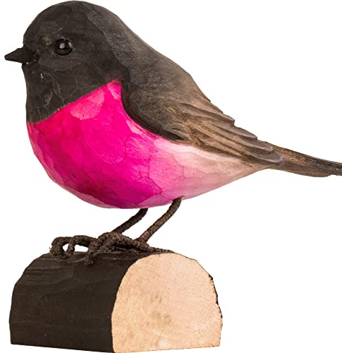 WILDLIFEGARDEN Wildlife Garden WG4813 DecoBird Rosaschnäpper - Handgeschnitzter Dekorative Vogel aus Holz - Australische Vögel