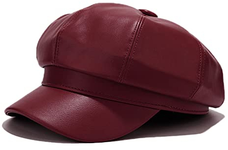 Voilipex Damen-Newsboy-Mütze, PU-Leder, 8 Paneele, Paperboy-Newsie-Kappe, Bakerboy, Baskenmütze, Cabbie Hut, Weinrot, Einheitsgröße
