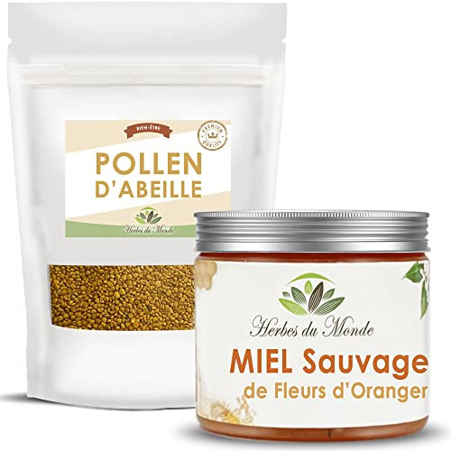 Herbes du Monde - Duo Apicoltori - Polline e Miele di Fiori d'Arancio Selvatico BIOLOGICO - 1 busta da 250g e 1 vasetto