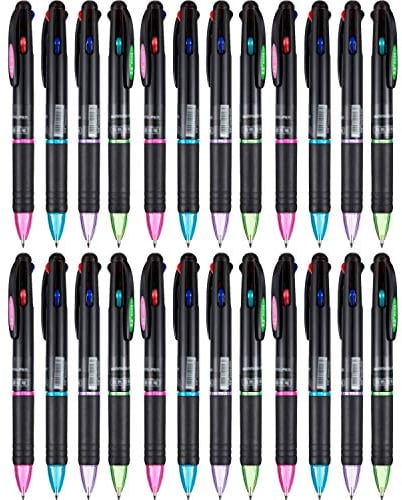 Lot de 24 stylos à bille rétractables stylos multicolores encre 4 couleurs noir, bleu, rouge et vert stylos à bille à encre gel