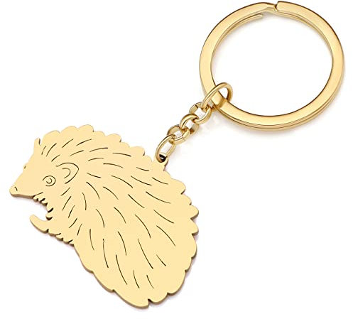 RAIDIN Edelstahl Gold Silber Plattiert Süße Tier Schlüsselanhänger Schlüsselring Geschenke für Damen Mädchen Auto Handtasche Schlüssel Charms Zubehör (Gold-058 Igel)