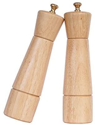 DeroTeno Salt and Pepper Grinder Set, Adjustable Ceramic & Stainless Steel Grinders, Rubber Wood, 22cm Height, 5.5cm Base Dia, Silver, Manual Operation