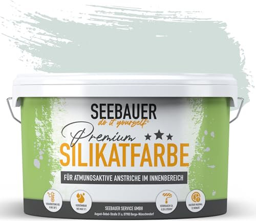 SEEBAUER diy Silikatfarbe Türkis 5L für Innen (No. 783 Tourqoise Dream) Atmungsaktive Mineralfarbe für Allergiker - Abwaschbare Wandfarbe - Türkistöne hohe Deckkraft