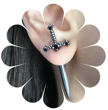 Allereya Vintage Onyx Schwert Ohrstecker - Kristall Ohrringe Silber Groß - Schwarz Schmuck Für Frauen Und (Schwarz)