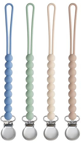 Dummy Clips for Girls, BOUESA Baby Dummy Clip Boys, Pacifier Silicone Clips with One Piece, Keep Pacifier Clean, Dummy Holder 4 Pack
