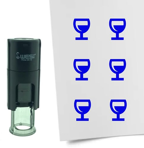 Combicraft Stamp Glass Wine 10mm Round - Blue Ink - Internal refillable Stamp Cushion - Handy for Savings Cards, Bullet journals or Other Creative Projects