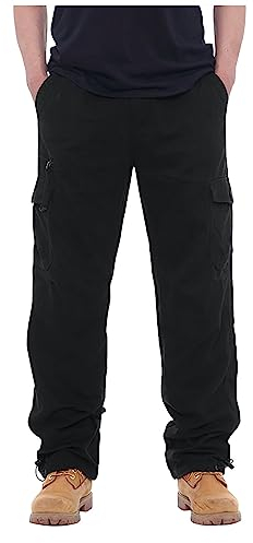 KONG JIMFAN Herren Jogginghose Cargohose Wanderhose Stretch Hose Cargo Herren Pyjama Hosen Pärchen Funktionshose Herren Jogginghose Schwarz Herren Plaid Hose Herren Stoffhose(Schwarz,3XL)