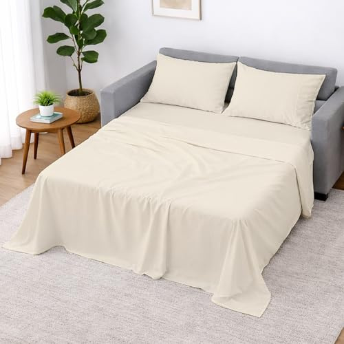Cottington Lane Queen-Size-Schlafsofa-Bettwäsche-Set, 4-teilig, Premium-Qualität, 100 % ägyptische Baumwolle, 15,2 cm tief, Schlafsofa/ausziehbare Couchlaken, elfenbeinfarben