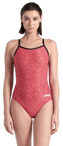 ARENA Damen Performance Women's Abstract Tiles Light Drop Back Swimsuit Badeanzug, Schwarz/Team Red, 38