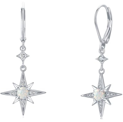 REDSUN 925 Sterling Silver Opal Achtzackiger Stern Ohrringe - Hänge Tropfen Schmuck für Mädchen, Mutter, Tochter und Damen