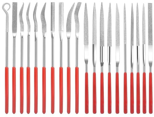 GIONAR Set di 20 lime ad ago diamantate, 3 x 140 mm, mini lime per modellazione con diamanti, mini lime diamantate per gioielli, kit di strumenti per legno, giada, ceramica e metallo