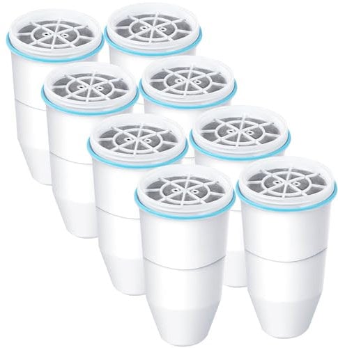 VIPHASES 8 Pack 6-Stage Water Filter Cartridges Replacement for Water Filter Jug ZR-017 ZP-010, Advanced 0 TDS System to Removes 99.99% Lead, Chlorine, Fluoride, PFOA/PFOS, TUV Certified