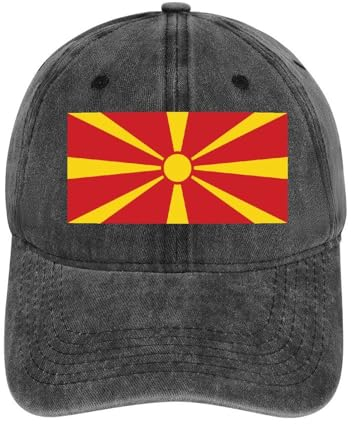 Baseballkappe Mit Mazedonischer Flagge, Unisex-Denim-Kappe Im Used-Look, Verstellbare Vintage-Trucker-Mütze, Patriotische Sommermütze Mit Mazedonischem Flaggenaufdruck, Herren-Baseballkappen, Schwa