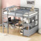 YCYDHDM Hochbett 140x200cm mit Schreibtisch und Regalen, Kinderhochbett Jugendbett mit Rausfallschutz und Stauraum, Bettgestell aus Kiefernholz, Doppelbett Kinderbett, Grau