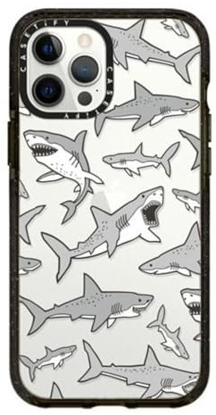 CASETiFY Impact Handyhülle für iPhone 12 Pro Max [4X Falltest in Militärqualität, 2,5 m Fallschutz] – Haie – Transparentes Schwarz