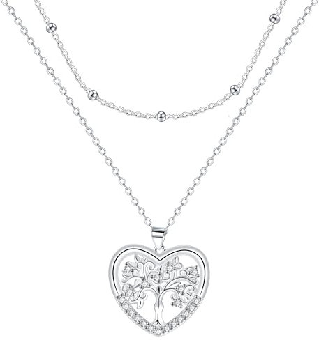 Micory Collier Arbre de Vie pour Femme Argent Sterling 925 Coeur Pendentif Colliers pour Femmes Bijoux, Réglable (45+5cm)