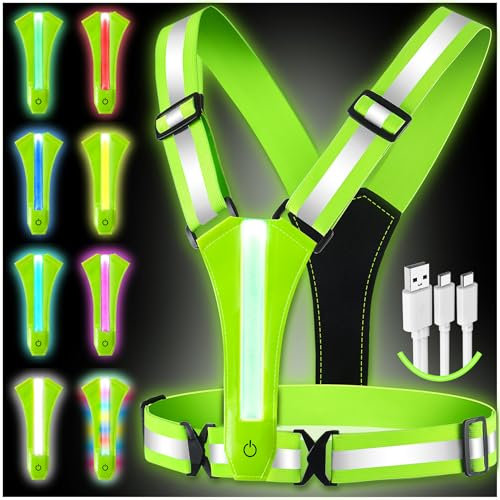 Topward Led Warnweste Sicherheitsweste für Fahrrad Motorrad Auto Joggen - 360°reflektierendes Band mit Ultrahellen Licht, Verstellbare, wiederaufladbar per USB-C, Warnwesten für Kinder und Erwachsene