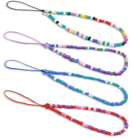 4 PCS Mobile Phone Charms,Colorful Handcrafted Ceramic Bead Phone Straps with Durable Nylon Cords Fashionable Versatile Accessories for Phones, Wallets, Keychains (Multicolor)