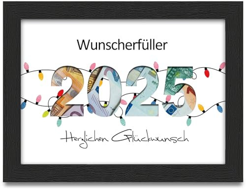 Wunscherfüller Geldgeschenk Bilderrahmen, Geldgeschenke Verpackung Herzlichen Glückwunsch, Abi 2025 Geschenk, Geschenkidee für Geburtstag Hochzeit Konfirmation Jugendweihe Reise Taufe