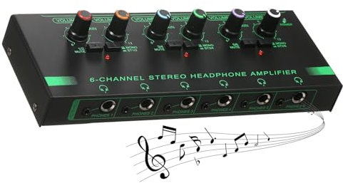 Amplificatore per Cuffie Stereo a 6 Canali, Amplificatore per Cuffie in Metallo per Sala di Registrazione, con 6 Controlli di Volume Indipendenti per Applicazioni in Studio e Sul