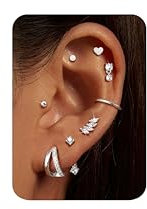 CASSIECA 8 Paar Piercing Ohr Silber, 316L Chirurgenstahl Ohrringe für Damen Herren Medizinische Ohrstecker und Creolen für Mehrfachpiercing 14K Vergoldet Helix Tragus Piercing Ohr Silber