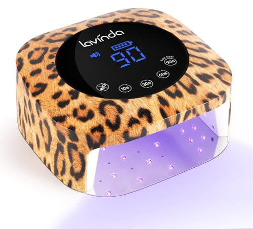 Lavinda LED Nail Lamp Cordless UV Light for Gel Nails 54W, Leopard Print | Hands-free sensor, touch controls, spacious curing area, pedicure-ready base, bold salon décor, beauty gifts