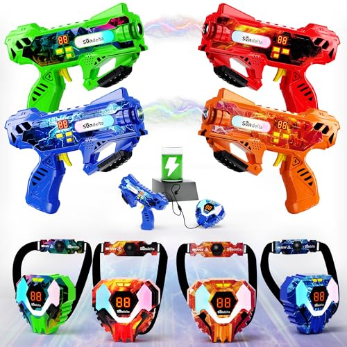 Sundelta Rechargeable Laser Tag Guns Set of 4,360°Sensors Laser Tag for Kids Teens,Lazer Tag Gun with Vest,Ideal Toys Gift for Age 6+ Years Old Teens Boys Girls,Indoor Outdoor Games for Family