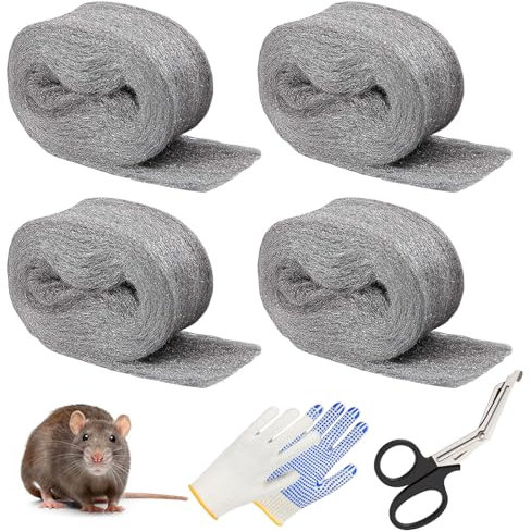 4 Stück Stahlwolle, Stahlwolle Fein 000 Feinreinigung Draht Stahlwolle Metall Polieren Stahl Wolle Steel Wool Fein Wiederverwendbar Stahl Wolle Effektive Barriere Gegen Nagetiere(ca.3 meter/Rolle)