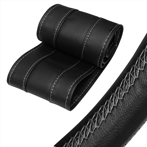 Xkeribom Auto Lenkradbezug zum Nähen aus weichem Leder Sport Design Leder Lenkradhülle Lenkradschutz (Lenkraddurchmesser 37-38 cm) XLBG3NEU-L3 (Grau)