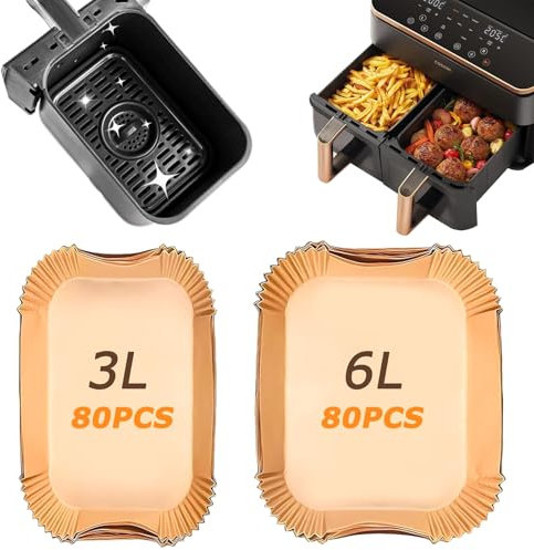 Hhaoysogd Pack of 160 Baking Paper for Philips Airfryer Dual Basket 3000 Series, Baking Paper for Hot Air Fryer for Philips 6L/3L, Tefal 5.2L/3.1L, Cecotec 5.5/3.5L, Airfryer Accessories