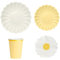 OH YEAH - Set Vajilla Desechable Fiesta 6 Personas Margarita - Vasos Cartón 270 cc + Platos Cartón Ø18 y Ø23 cm + Servilletas Papel - Menaje para Cumpleaños y Eventos - FIESTA COLOR FLORAL